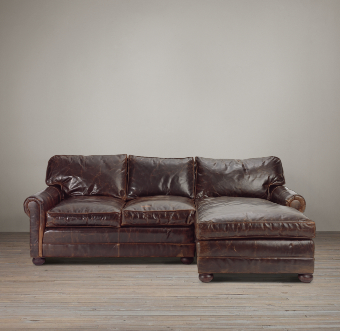 Lancaster Leather Right-Arm Sofa Chaise Sectional