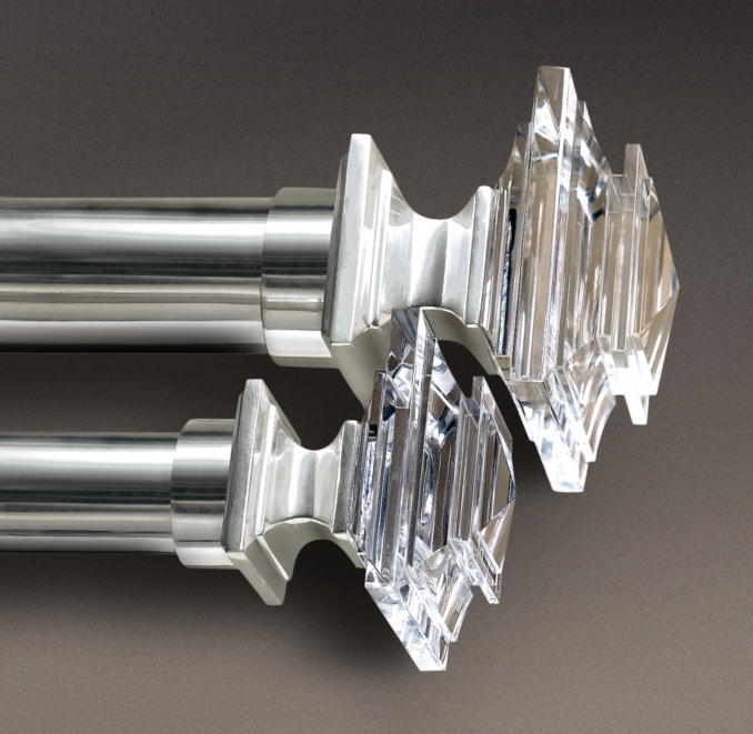 Estate Crystal Square Finials Silver (Set of 2)