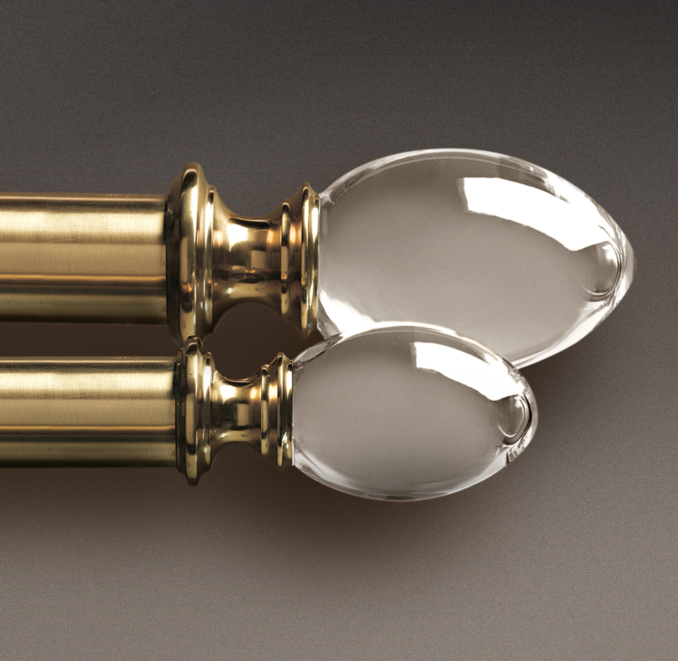 Estate Crystal Oval Finials Brass (Set of 2)