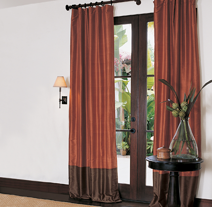 THAI SILK COFFEE BANDED ROD-POCKET DRAPES | DRAPERY | RESTORATION