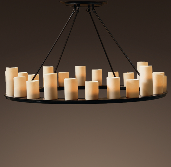 Pillar Candle Round Chandelier 48"