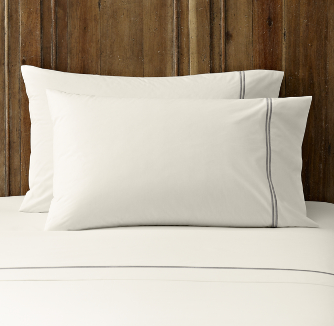 Italian Hotel Satin Stitch Ivory Pillowcases (Set of 2)