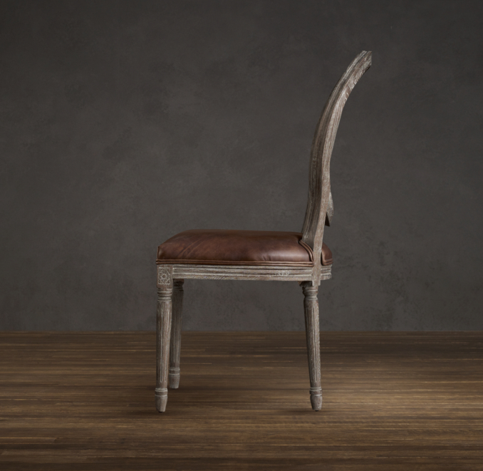 Vintage French Cane Back Round Leather Side Chair 