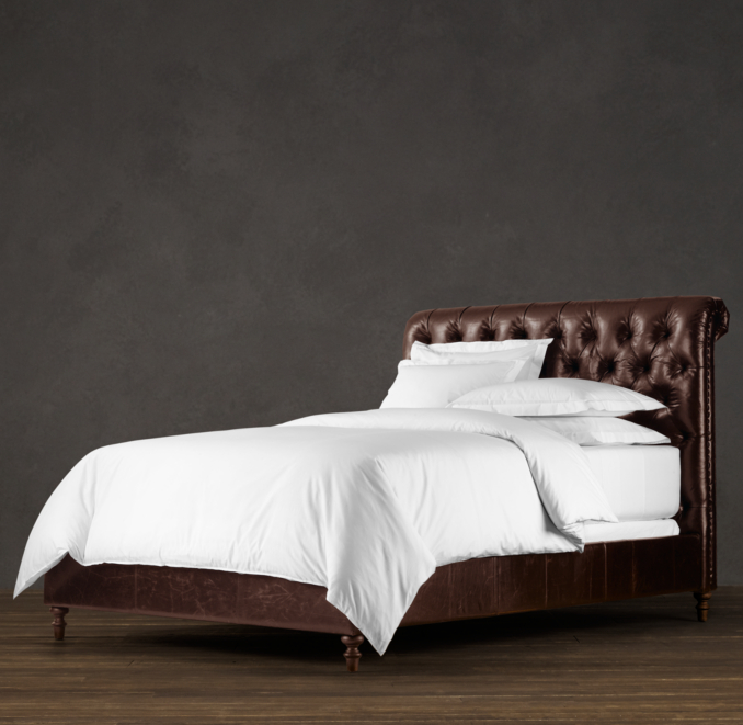 Chesterfield Leather Sleigh Bed Without Footboard