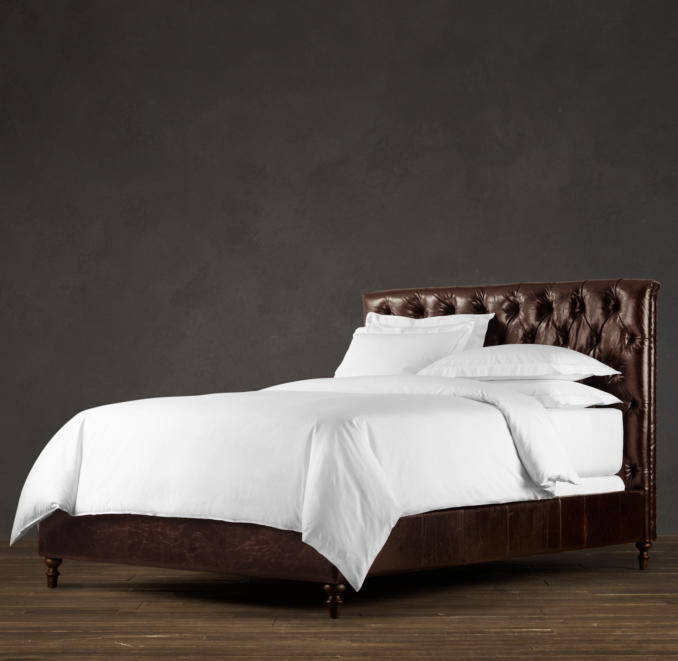 Chesterfield Leather Panel Bed Without Footboard