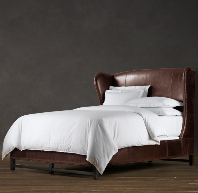 French Wing Leather Bed Without Footboard