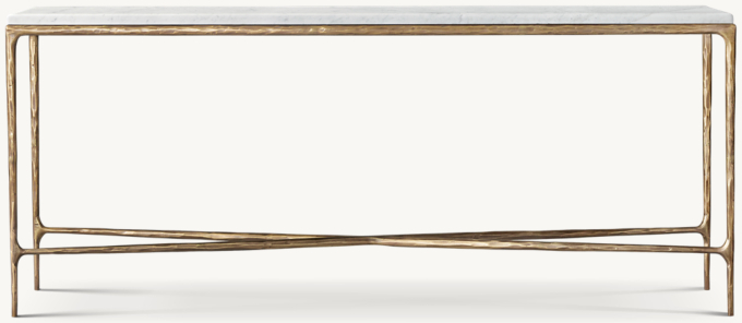 72&#34; table shown in Sandblasted Italian Carrara Marble/Forged Brass.