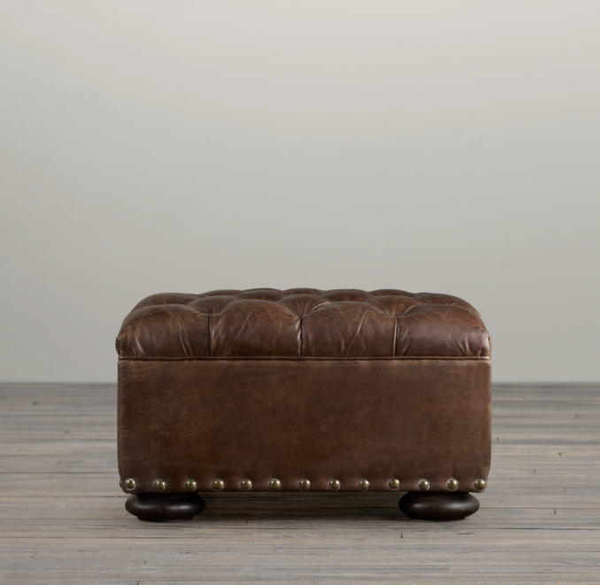 Churchill Leather Ottoman with Nailheads