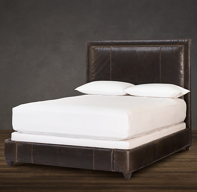 Wallace Leather Bed With Brushed Nickel Nailheads