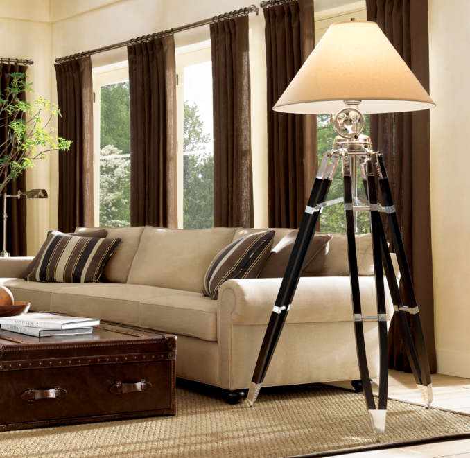  Royal Marine Tripod Floor Lamp Polished Aluminum and Black