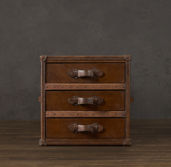 24" Mayfair Steamer Cube with Drawers Vintage Cigar Leather