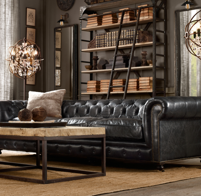 leather sofa kensington couch hardware restoration living industrial decorating office furniture cave cigar chesterfield decorate den masculine restorationhardware sofas tufted