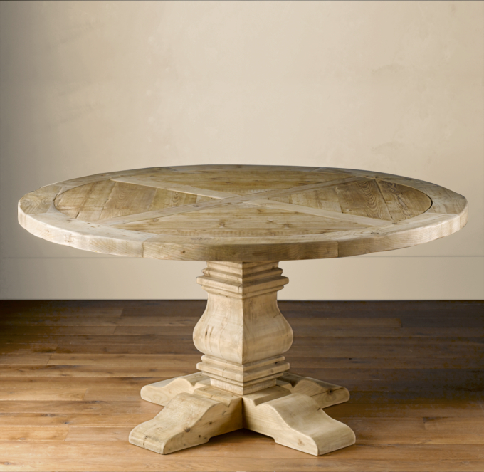 Salvaged Wood Trestle Round Dining Table