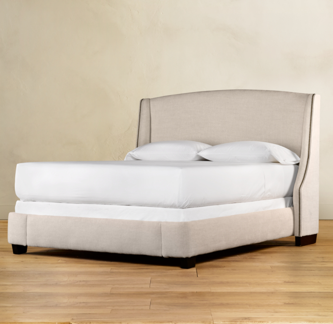 Warner Upholstered Bed with Antique Brass Nailheads Without Footboard