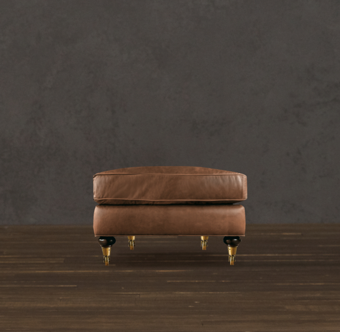 English Roll Arm Leather Ottoman