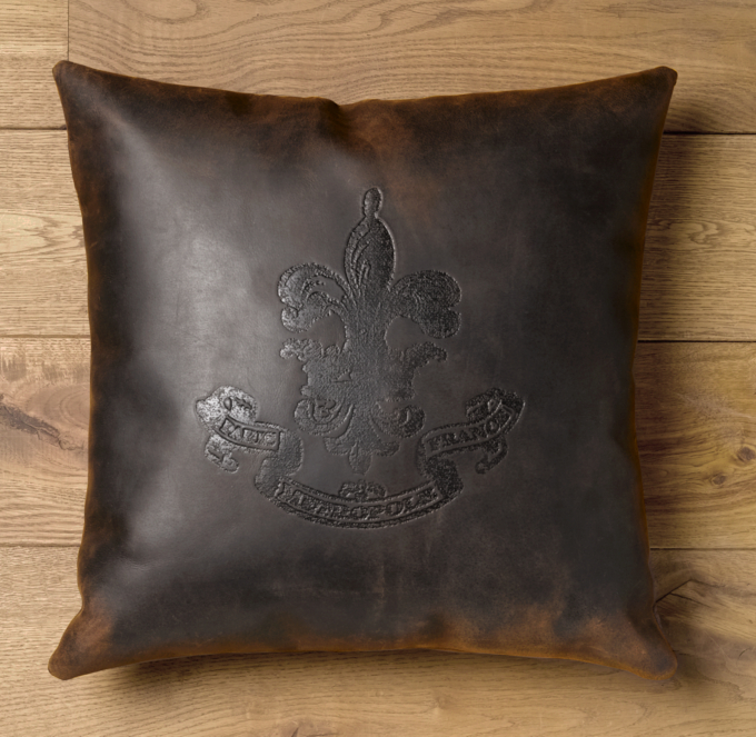 Fleur-de-Lys Leather Pillow Cover Chocolate
