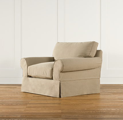 Grand-Scale Roll Arm Slipcovered Swivel Chair
