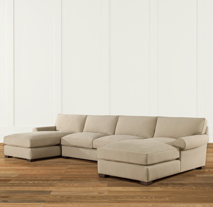 Grand-Scale Roll Arm Upholstered U-Chaise Sectional