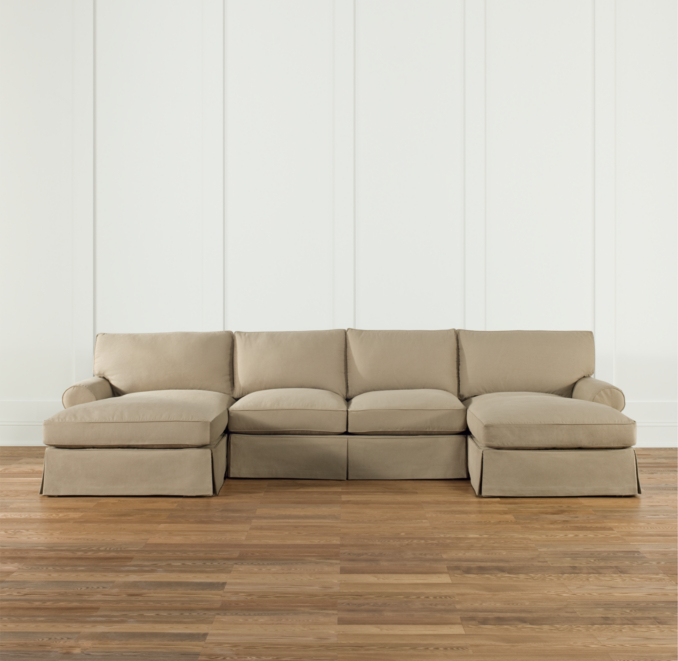 Grand-Scale Roll Arm Slipcovered U-Chaise Sectional
