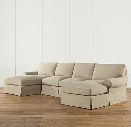 Grand-Scale Roll Arm Slipcovered U-Chaise Sectional