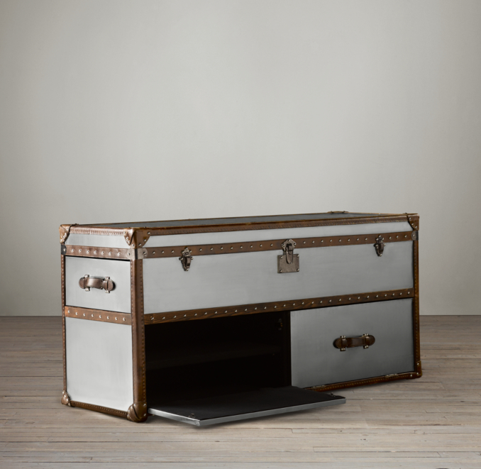 Mayfair Steamer Media Trunk Brushed Steel