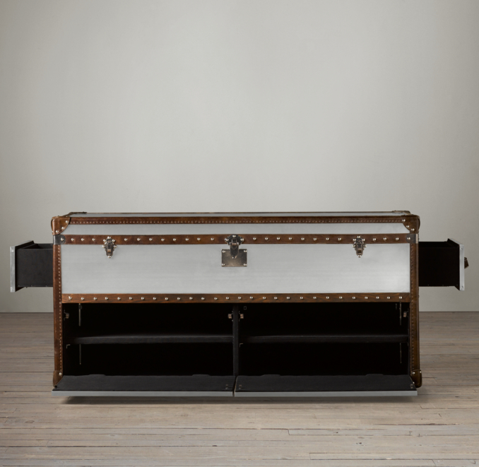 Mayfair Steamer Media Trunk Brushed Steel