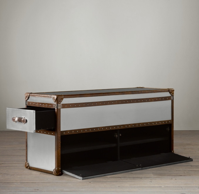 Mayfair Steamer Media Trunk Brushed Steel