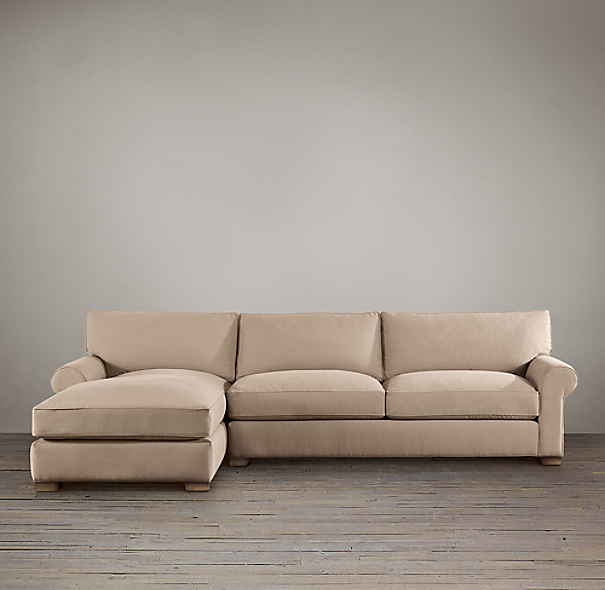 Grand-Scale Roll Arm Upholstered Left-Arm Sofa Chaise Sectional