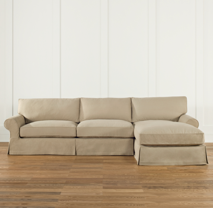 129" Grand-Scale Roll Arm Slipcovered Right-Arm Sofa Chaise Sectional