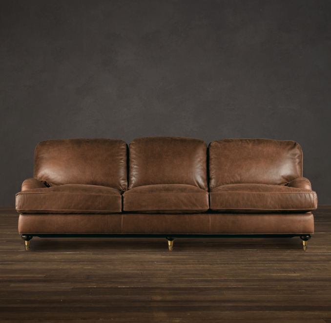 English Roll Arm Leather Sofa