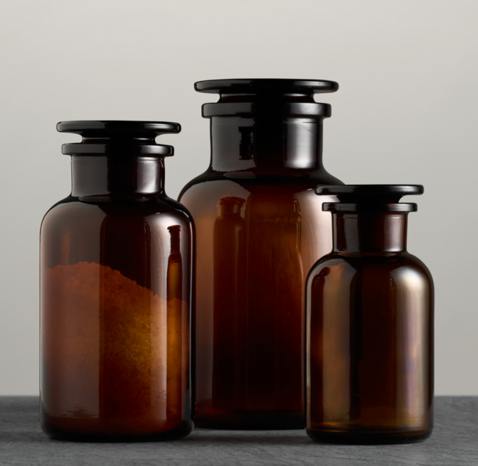 Amber Glass Pharmacy Bottles Set of 3