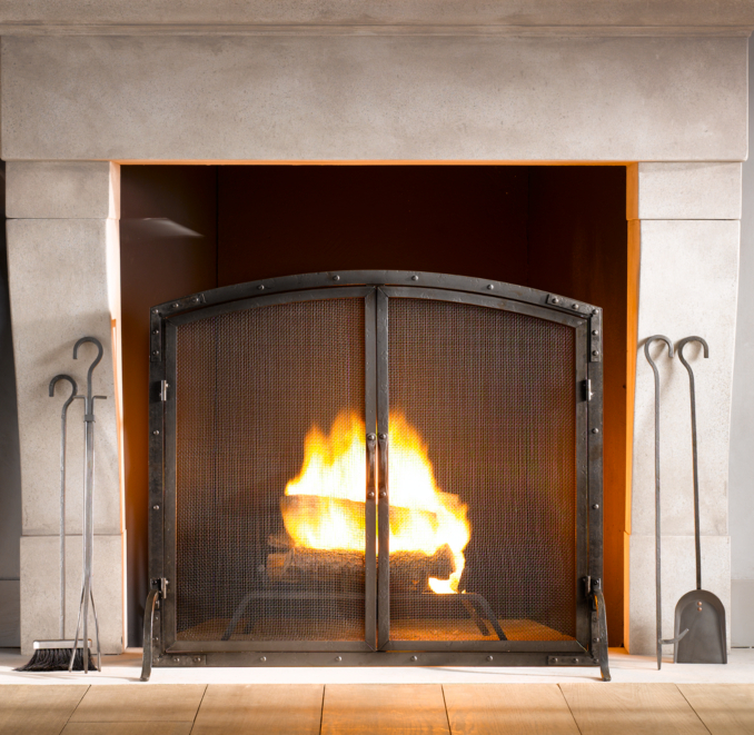 Rivet Hearth Arched Screen with Doors and Tools