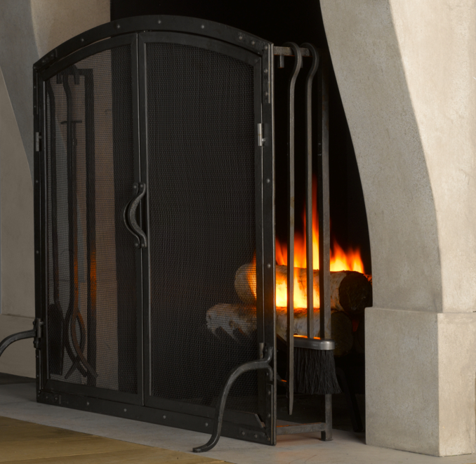 Rivet Hearth Arched Screen with Doors and Tools