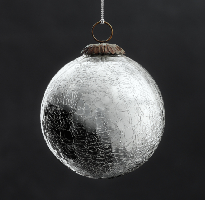 Vintage Hand-Blown Glass Ornament Ball - Silver