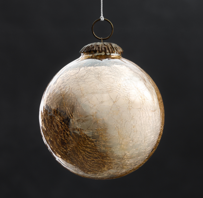 Vintage Hand-Blown Glass Ornament Ball - Gold