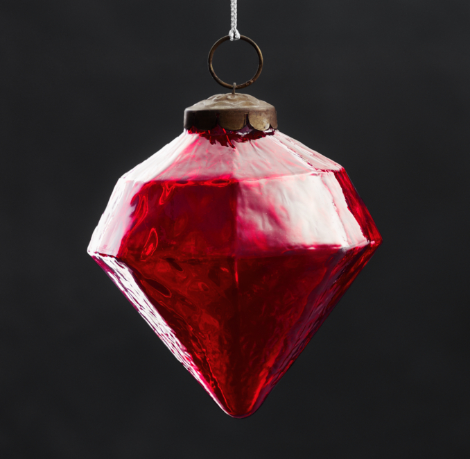 Vintage Hand-Blown Glass Ornament Octagon - Red