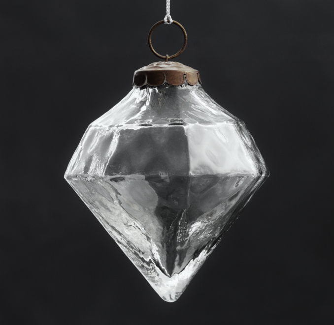 Vintage Hand-Blown Glass Ornament Octagon - Silver