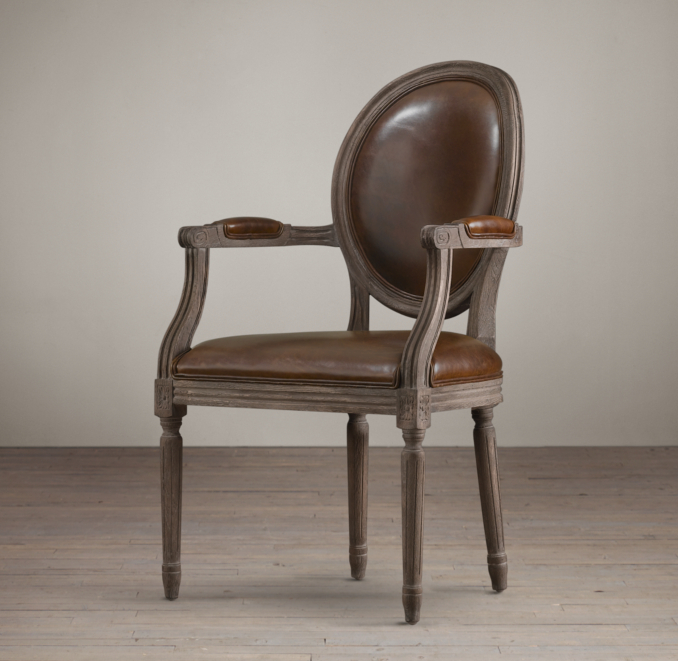 Vintage French Round Leather Armchair 