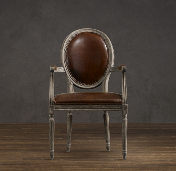 Vintage French Round Leather Armchair 