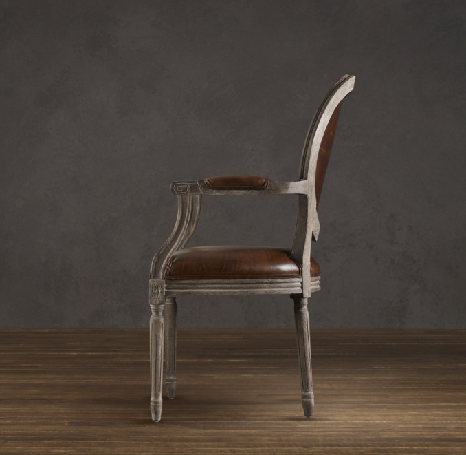 Vintage French Round Leather Armchair 
