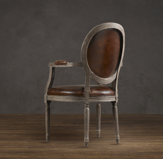 Vintage French Round Leather Armchair 