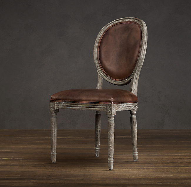 Vintage French Round Leather Side Chair