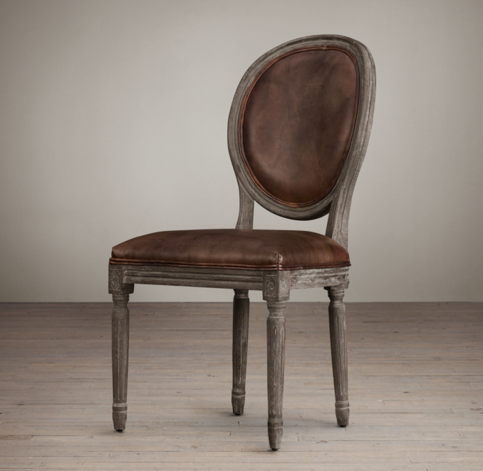 Vintage French Round Leather Side Chair 