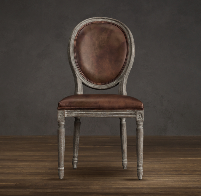 Vintage French Round Leather Side Chair 