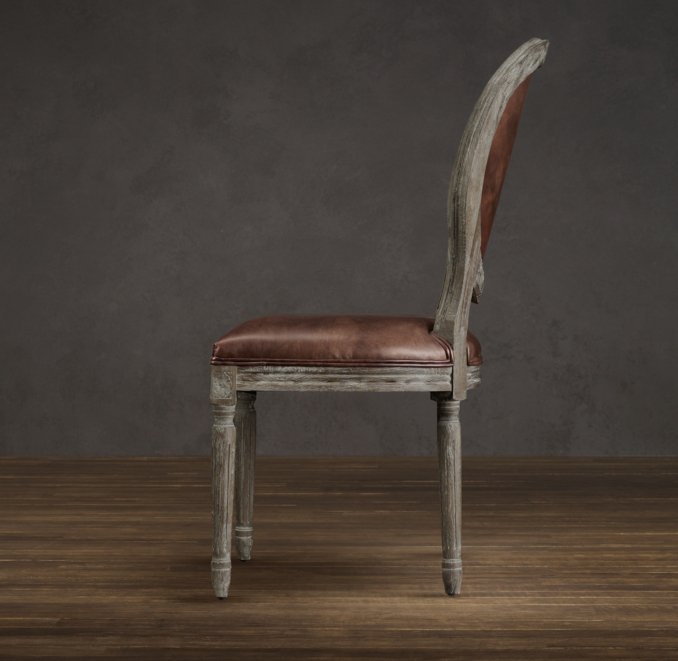 Vintage French Round Leather Side Chair 
