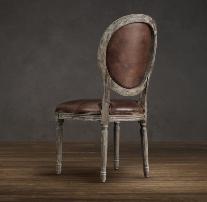 Vintage French Round Leather Side Chair 
