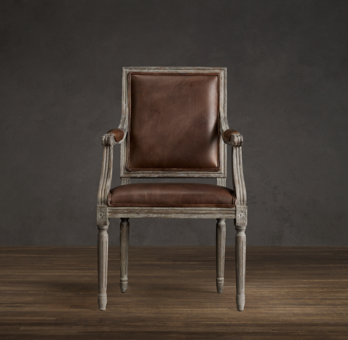 Vintage French Square Leather Armchair 