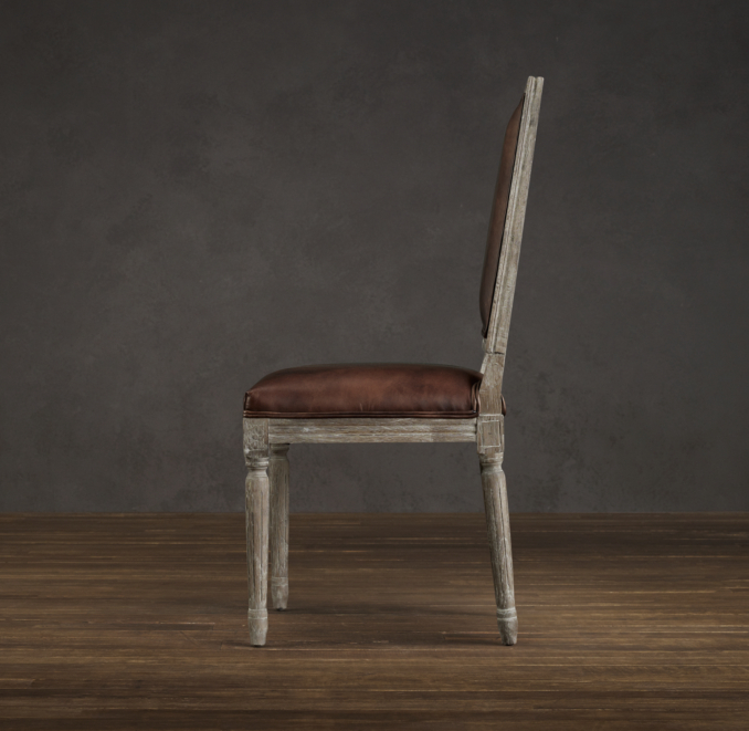 Vintage French Square Leather Side Chair 