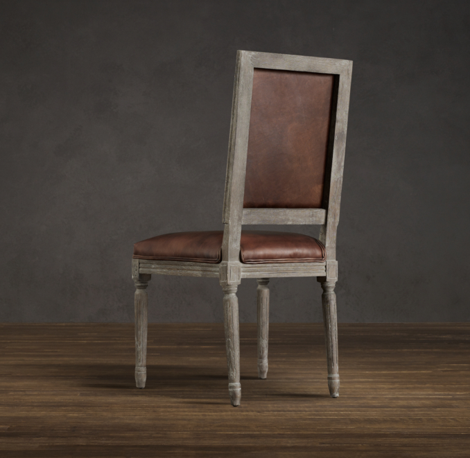 Vintage French Square Leather Side Chair 