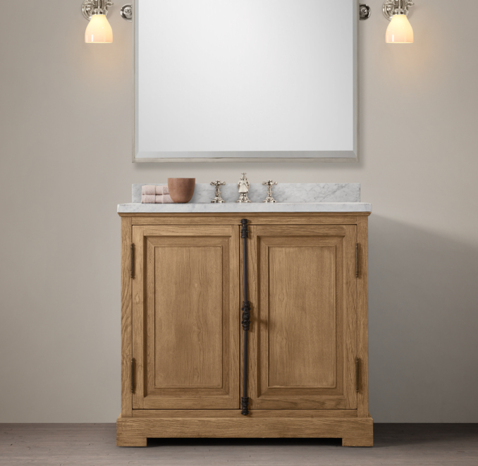 French Casement Oak Single Vanity Sink